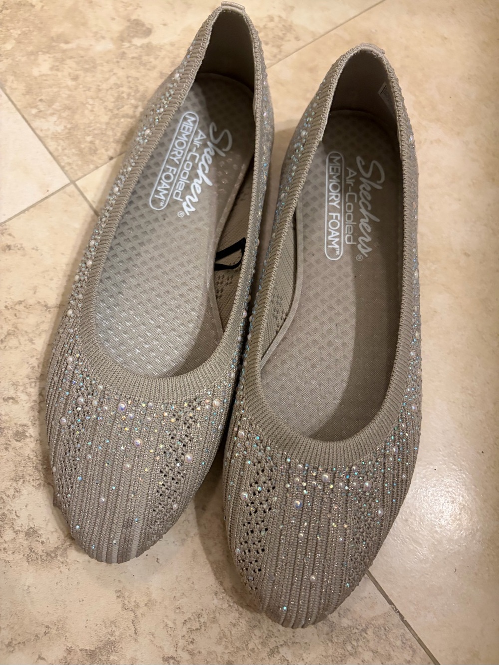 Skechers Cleo Taupe Knit memory foam Ballet Flats